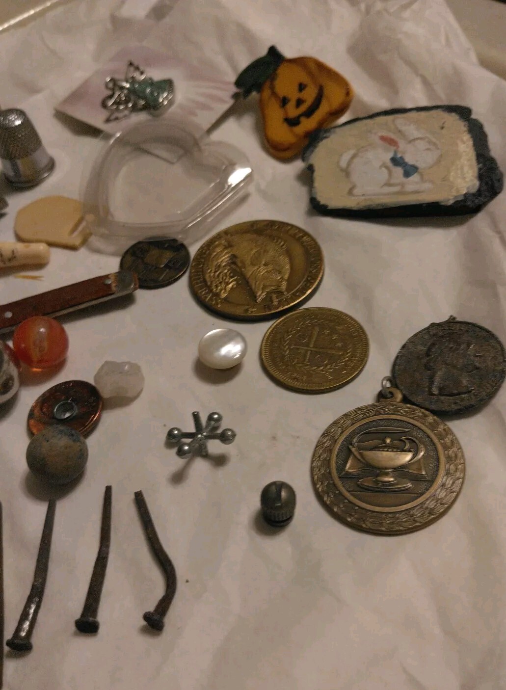 Vintage Junk Draw Mix Square Nails ,Knives,Tokens And More