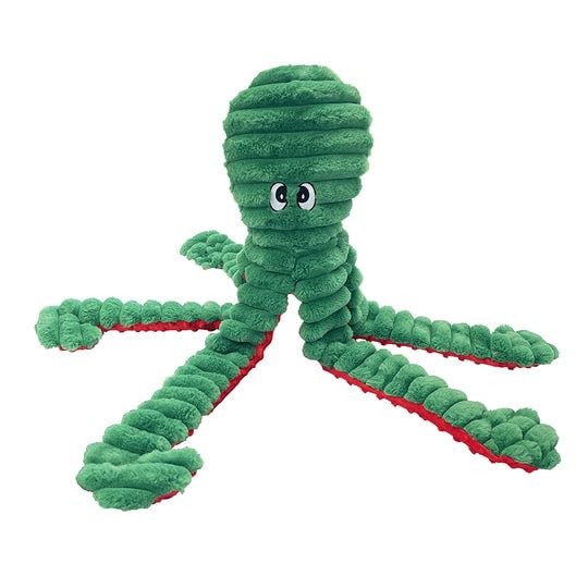 Pet Lou Christmas Monster Octopus Plush Squeaky Dog Toy, 32″, Red & Green