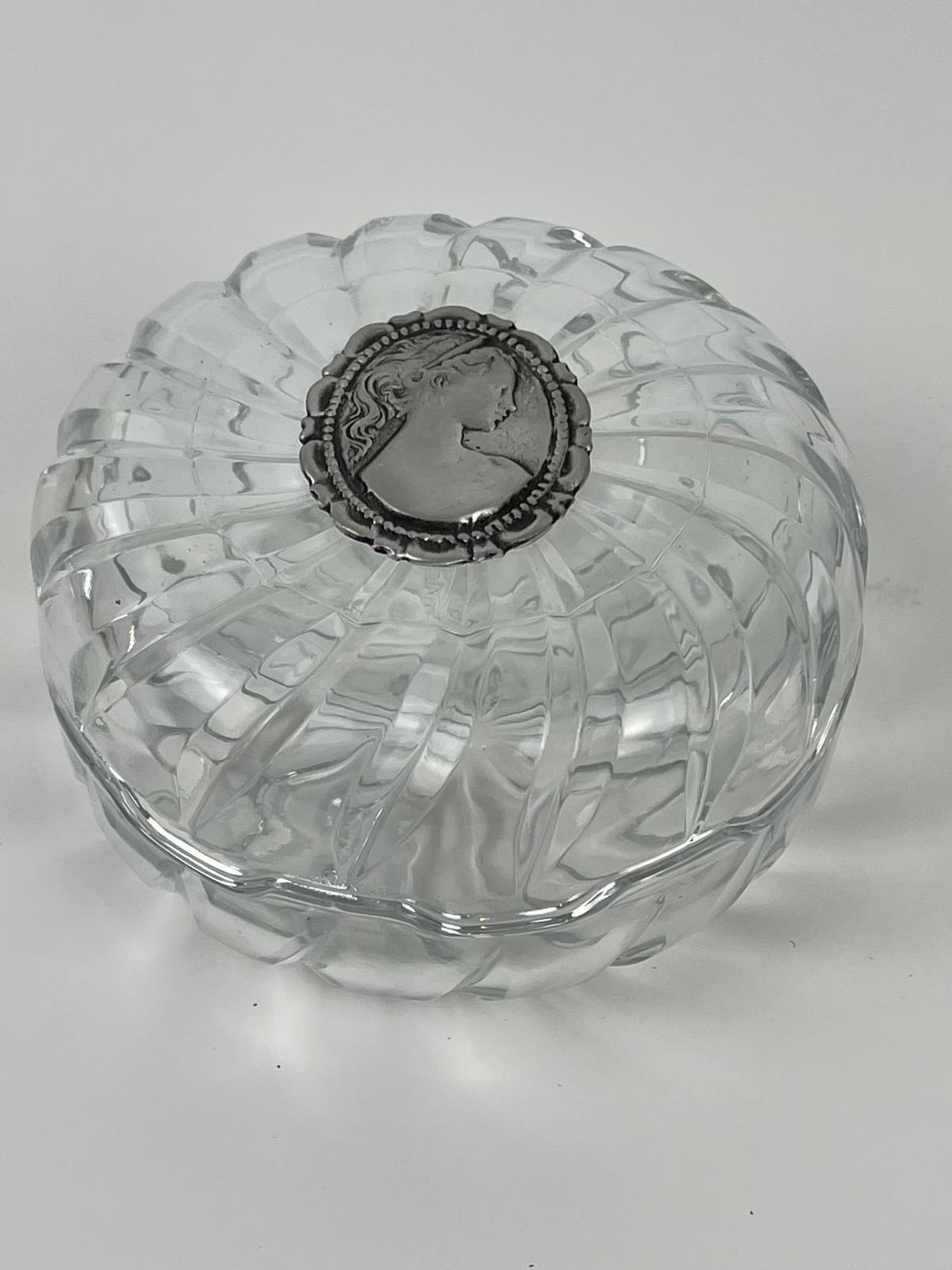Elegant Vintage Italian Covetro Glass Trinket Dish With Siver Cameo Signed