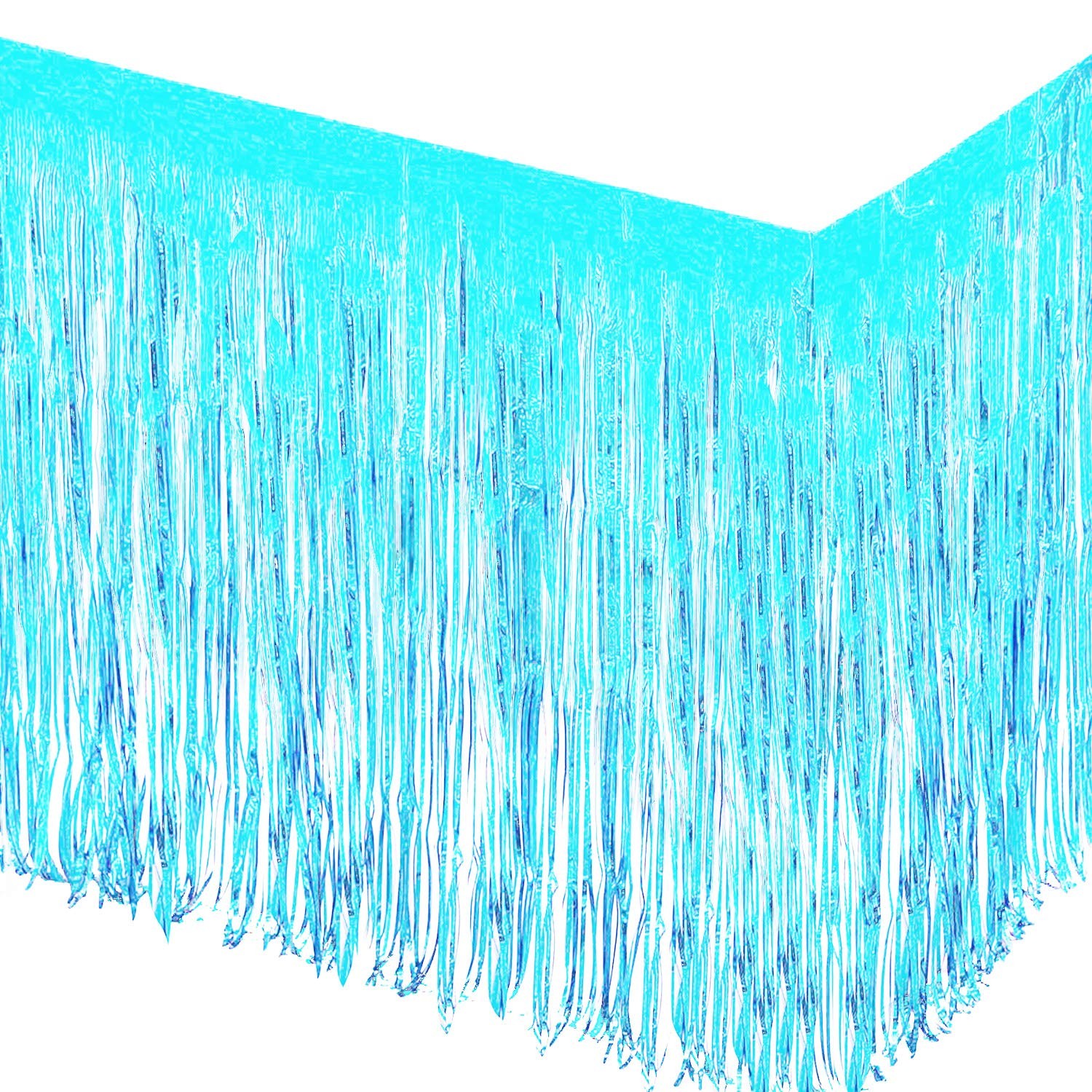 Allgala Light Blue Tinsel Table Skirt 2-Pack – 29×108″,Metallic Foil Party Decor