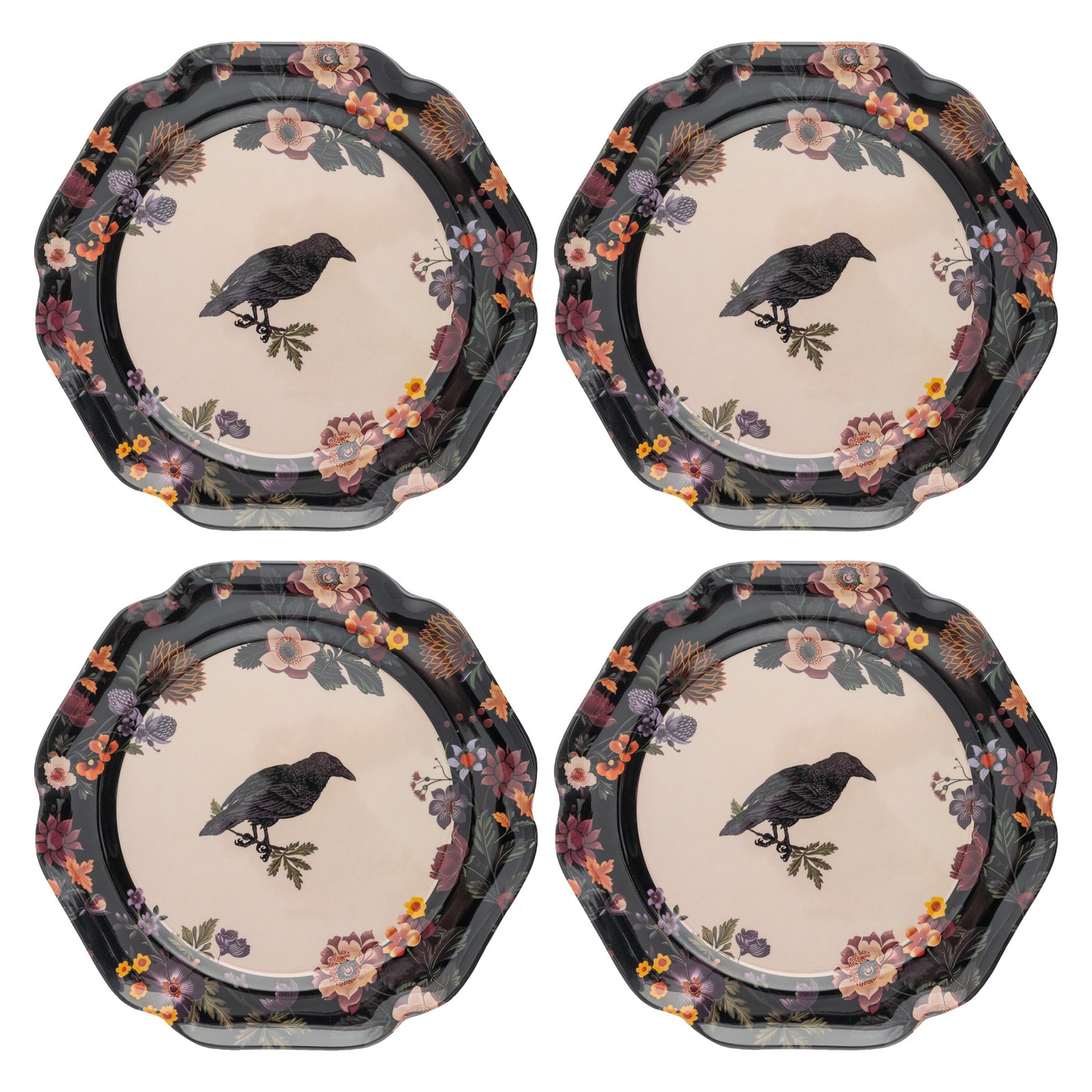 Karma Melamine Salad Plates Set of 4 8.75 Inch Crow Design Dishwasher Safe