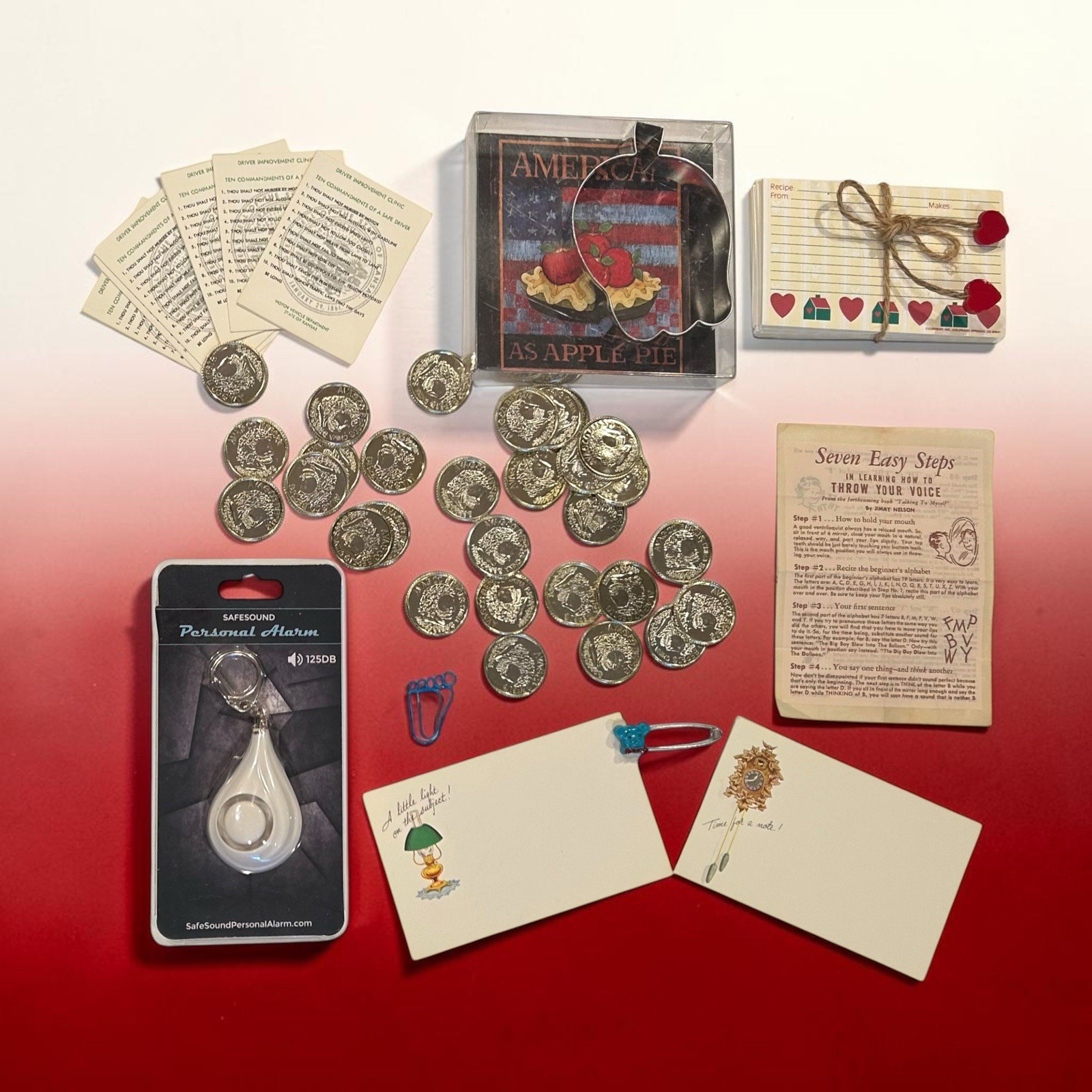 Small Junk Drawer Lot Ephemera Kitchen Personal Alarm Plastic Coins Diaper Pin