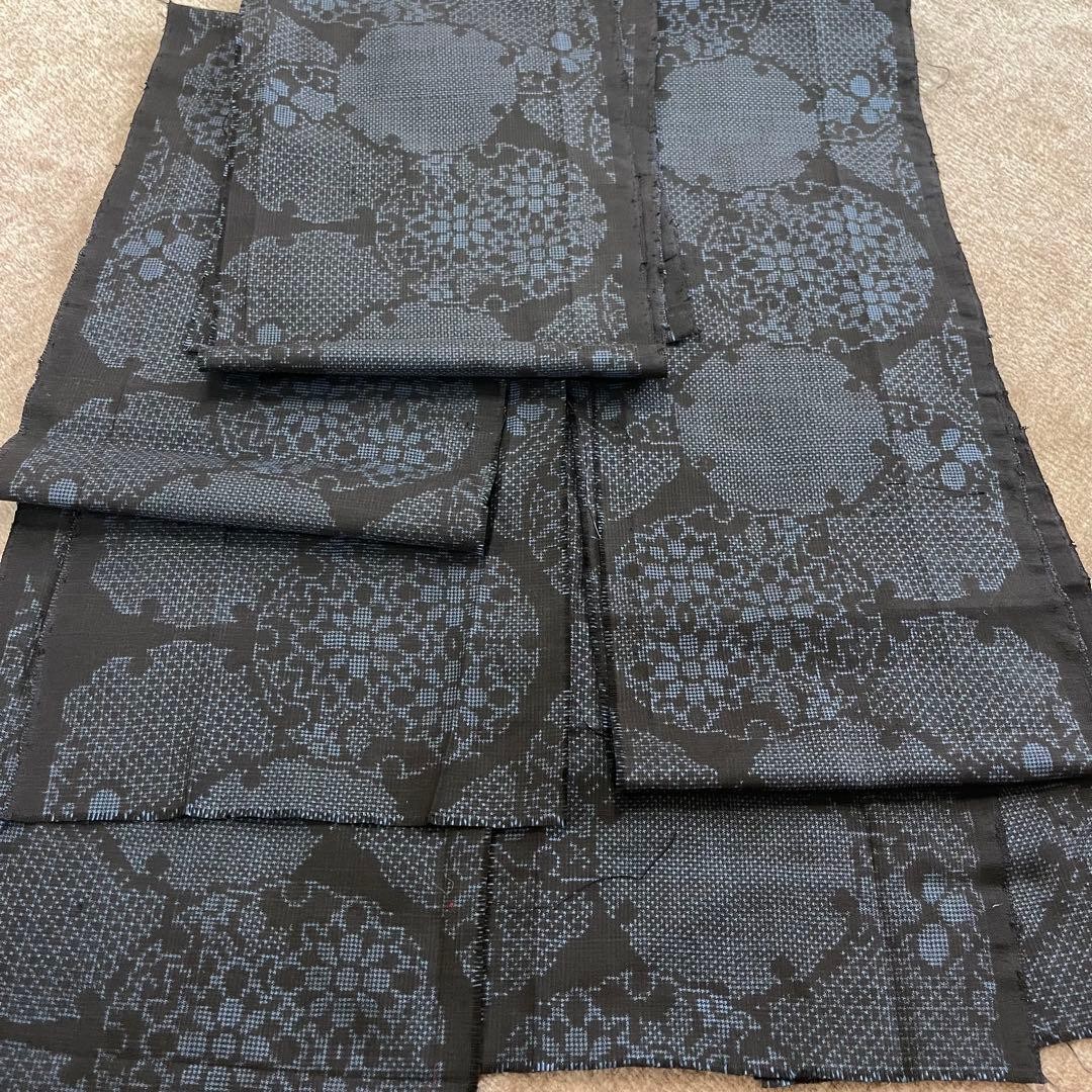 Authentic Oshima Tsumugi, mud indigo dyed, snow flower and grass pattern,