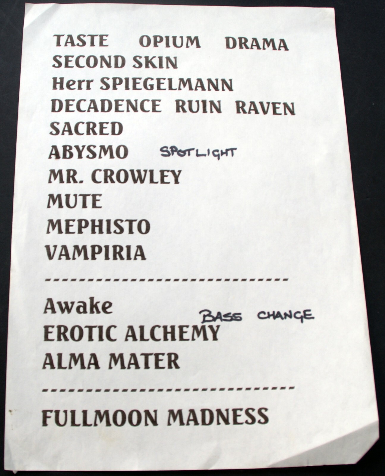 Moonspell Set List Official Vintage Change Your Skin Tour Winter Circa 1997