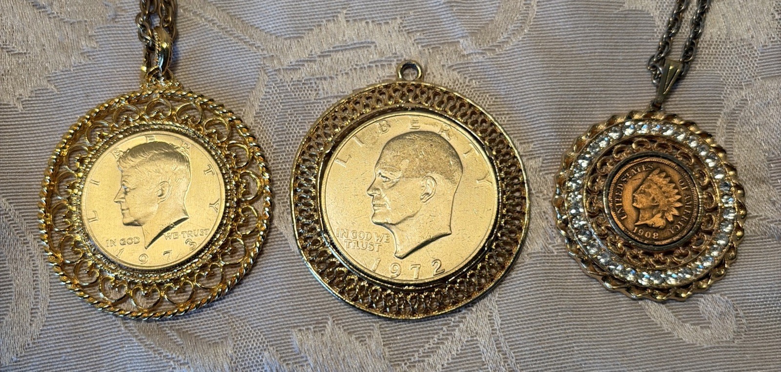 Vintage Coin Necklace Lot Men’s Jewelry Kennedy, Eisenhower Indian Head Coins 3