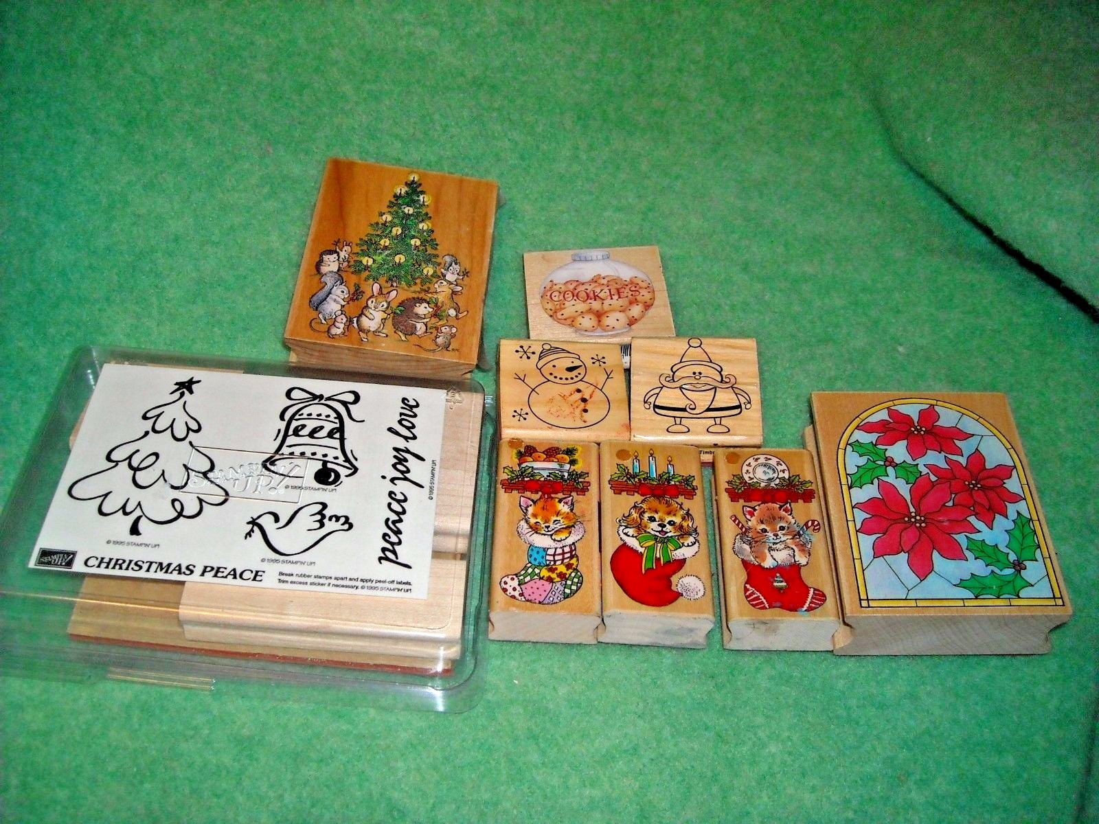 12 stamps lot collection christmas tree stockings cats poinsettias bell dove