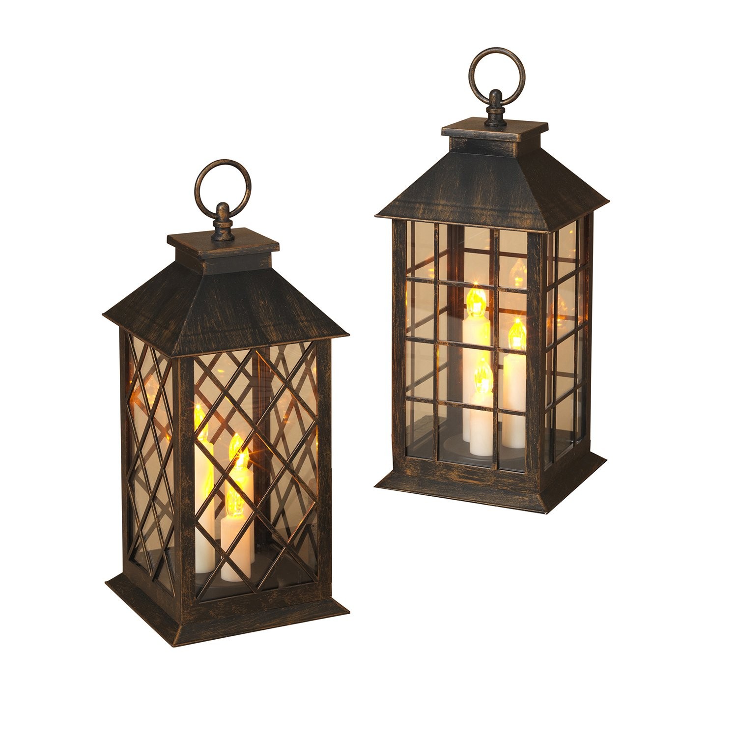 Gerson Battery-Operated Lighted Lantern with Candle – Set of 2