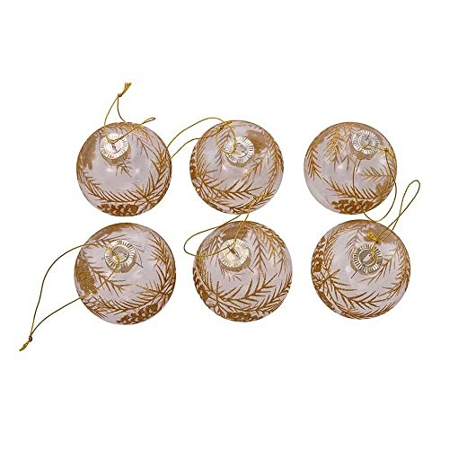 Kurt S. Adler 80MM Clear Glass Ball with Gold Pinecones Ornament Set, 6-Pack