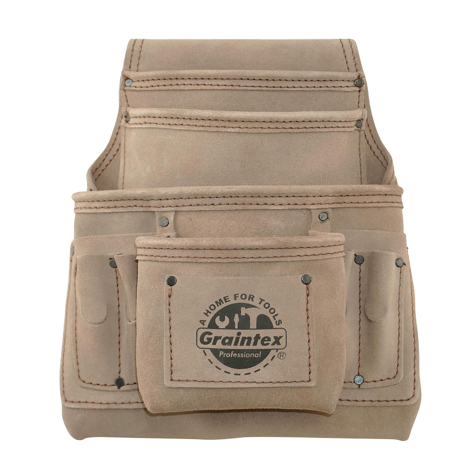 Graintex SS2460 10-Pocket Suede Leather Tool & Nail Pouch, Beige, for Trades