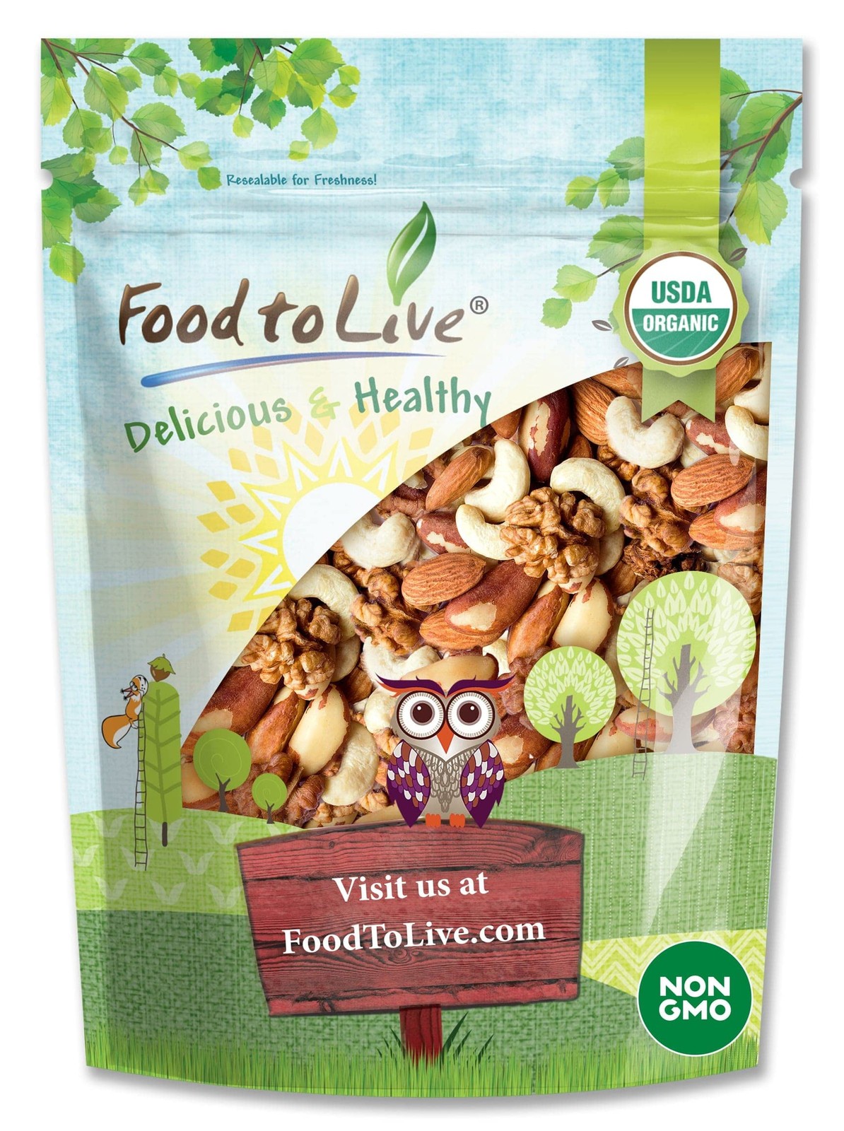Food to Live Organic Mixed Raw Nuts, 2 lb – Cashews, Brazil Nuts, Walnuts