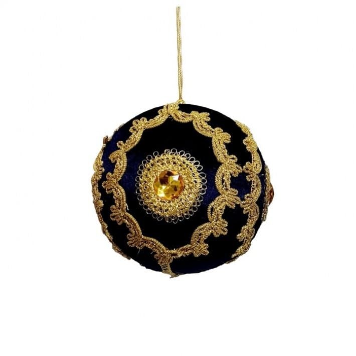 Regency International Regal Velvet with Jewel Ball Ornament, 5-Inch, Blue Gold