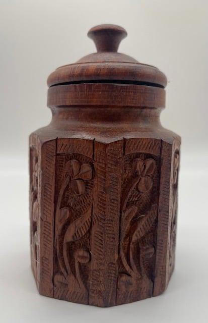 Wooden Hand Carved Octagon Shape Apothecary Jar with Lid