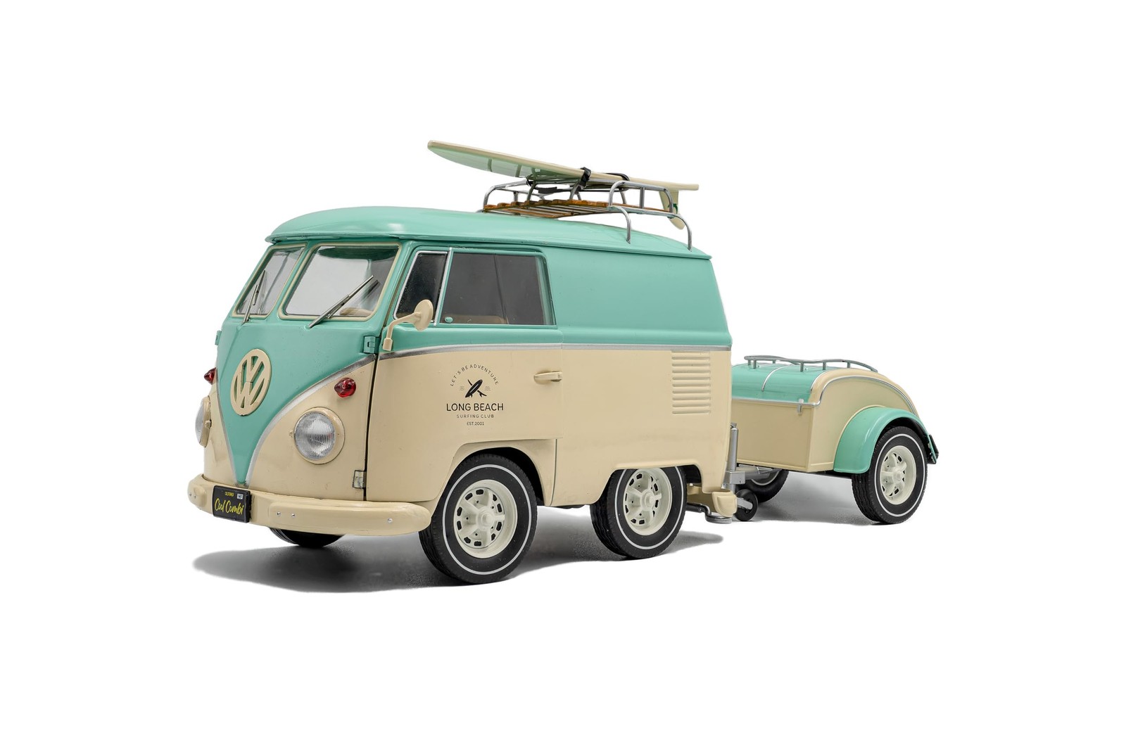 Solido Kool Combi 2024 1:18 Retro Mini Bus Diecast Surfboard Mint Green White