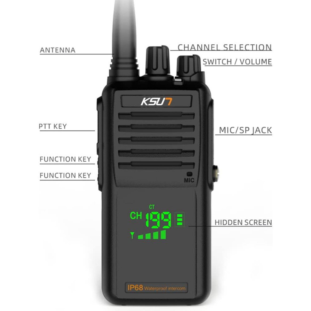 Handheld Two-Way VHF Marine Radio IP68 Waterproof LED Screen International 2 Pk