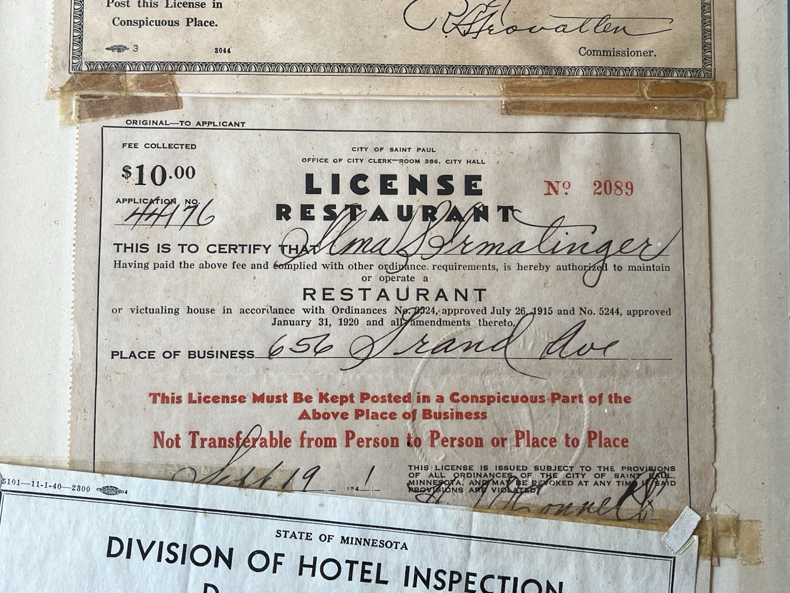 Vintage 1940-1941 St Paul Minnesota License Set Cigarette Milk Health Restaurant