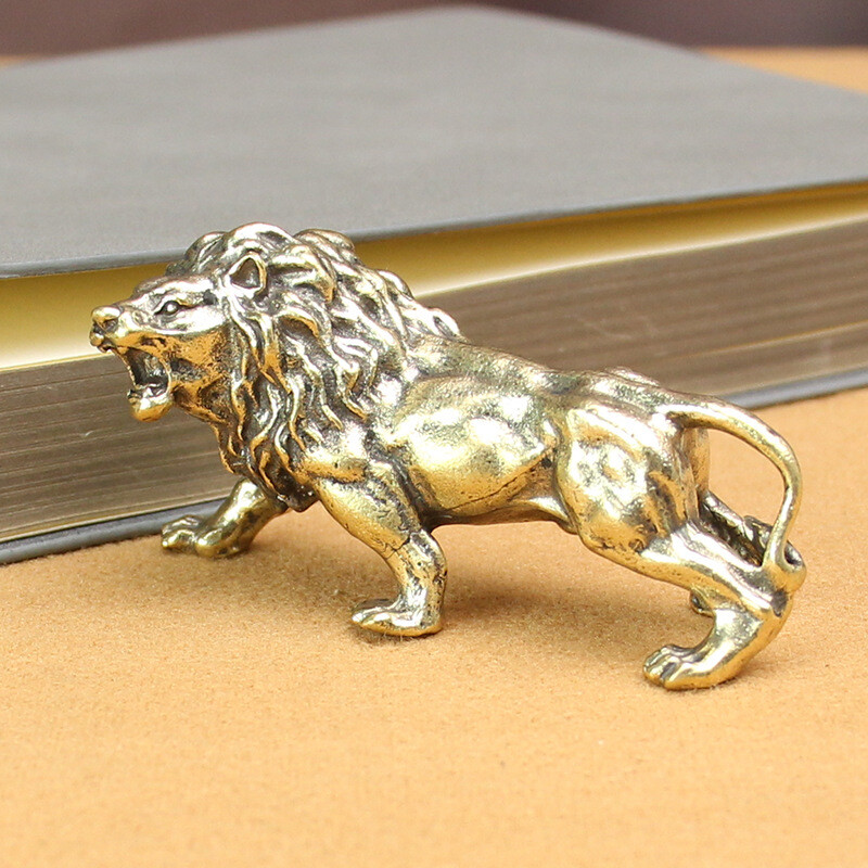 1Pc Brass Lion Male Lion Statue Decoration Animal Toys Home Office Decoration~