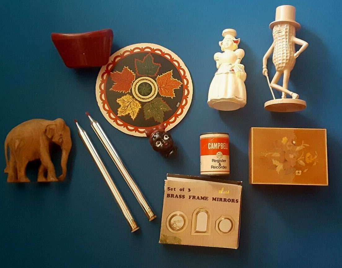 lot Vintage Items Mr. Peanut Zook Musicbox Wooden Elephant Figurine