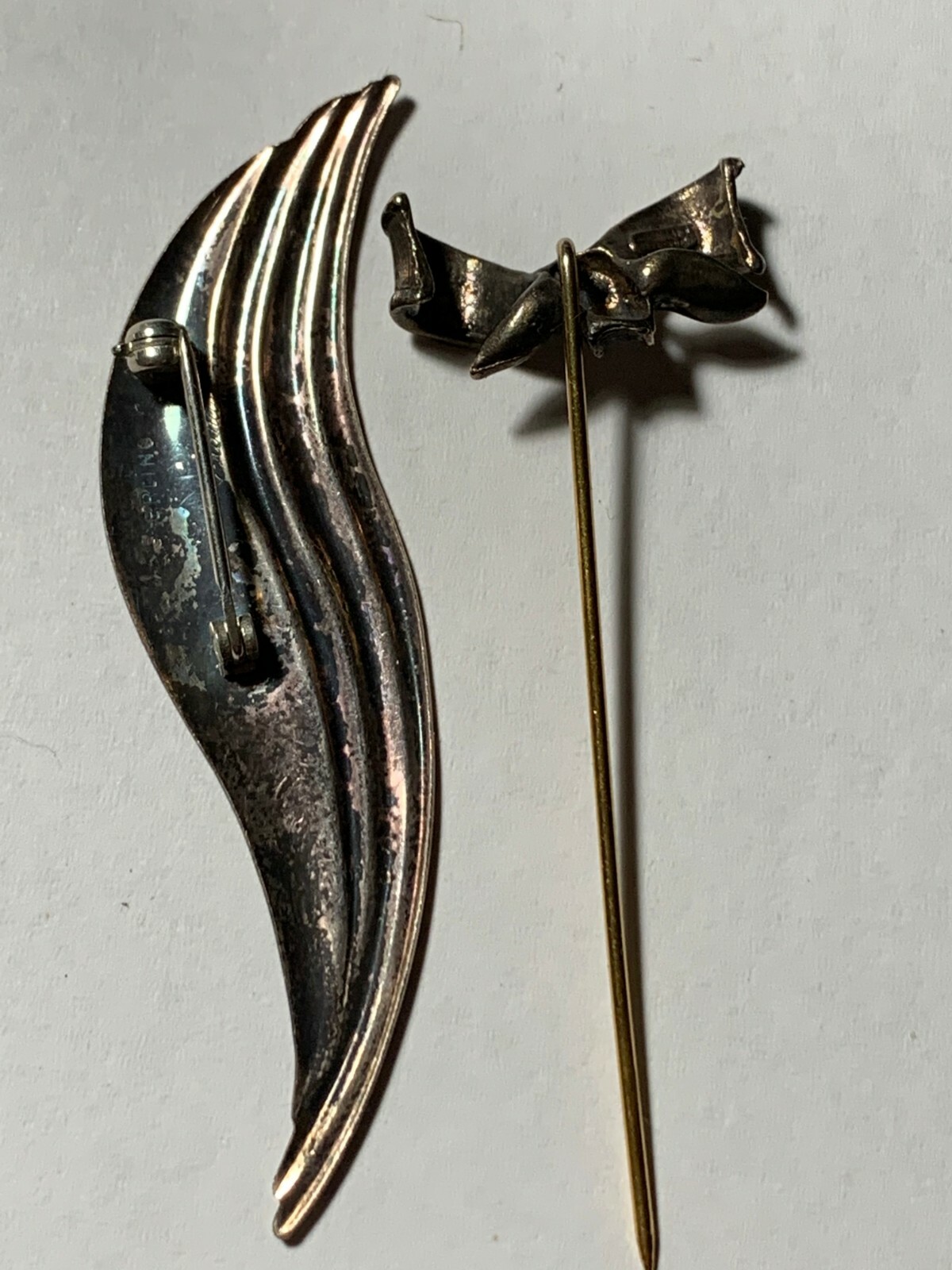 SIGNED Lot Sterling Silver Samara Brooch and Hat Pin Cool Vintage Jewelry SS-141