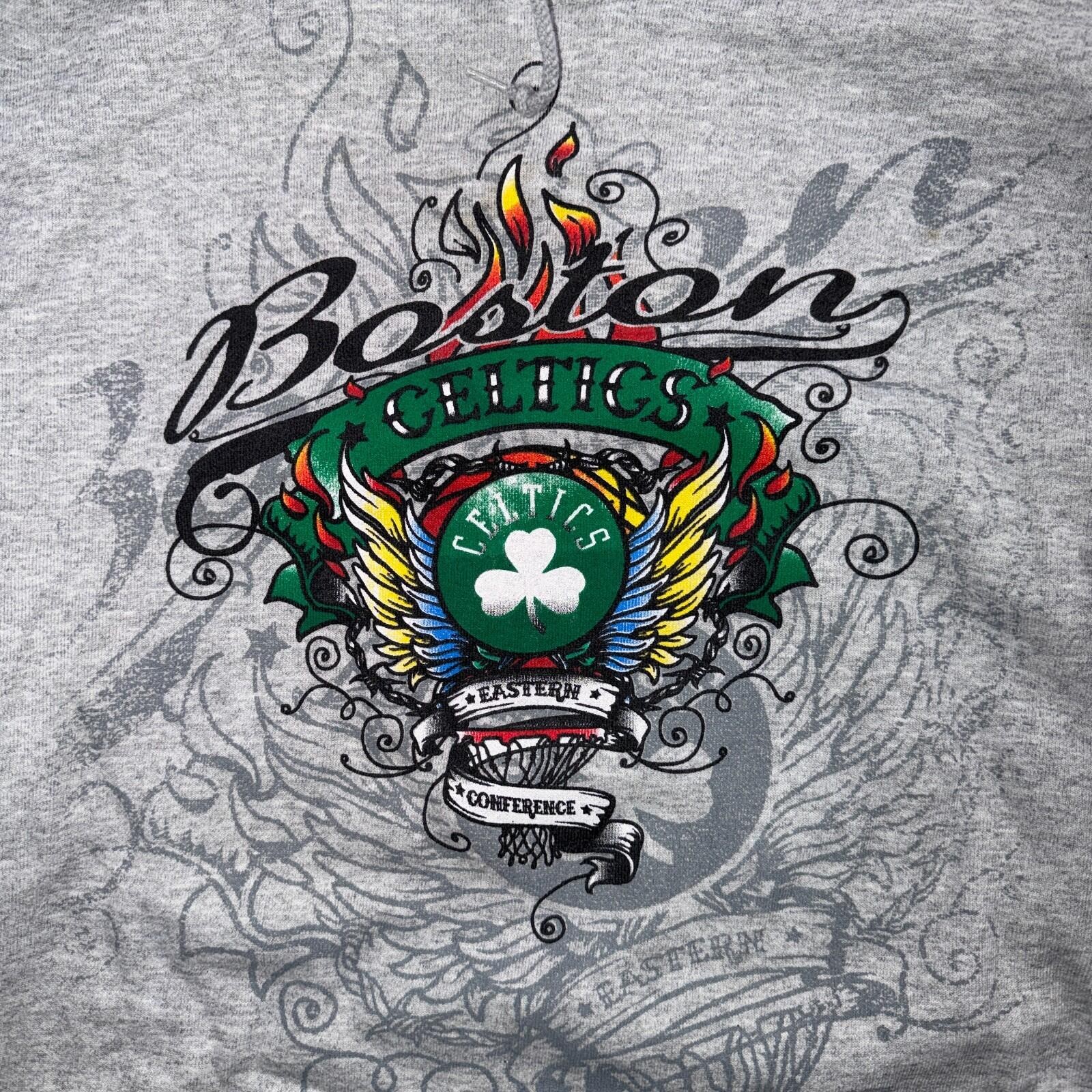 Boston Celtics Hoodie Sweatshirt 2XL Gray VTG Basketball Pullover Adidas Tattoo