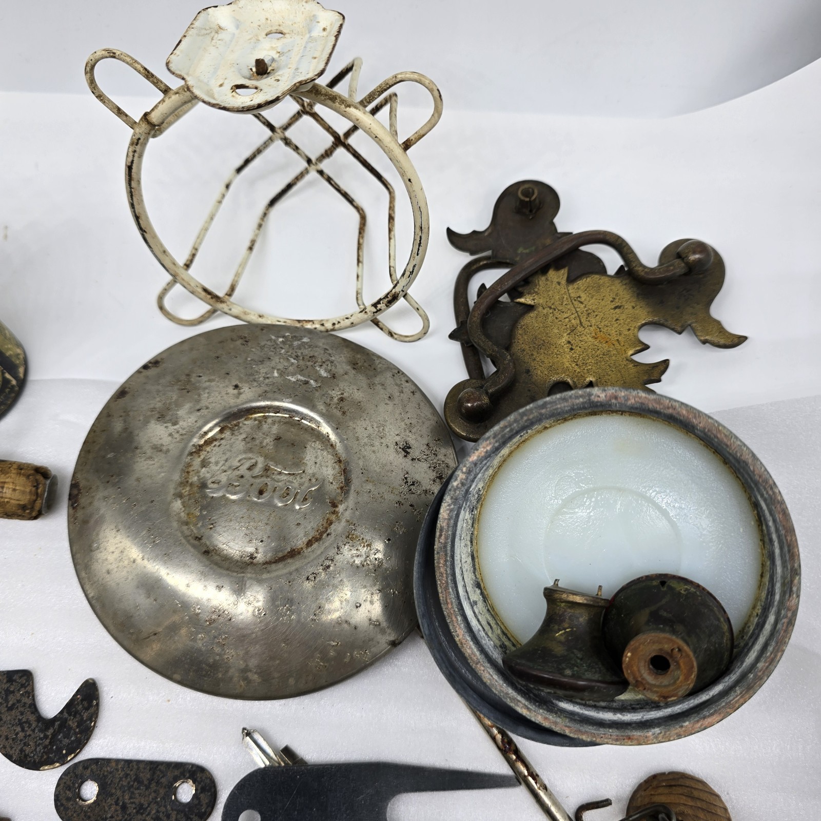 Vtg Junk Drawer Lot 4 lb Vtg Metals Glass Empty Containers Rust Random
