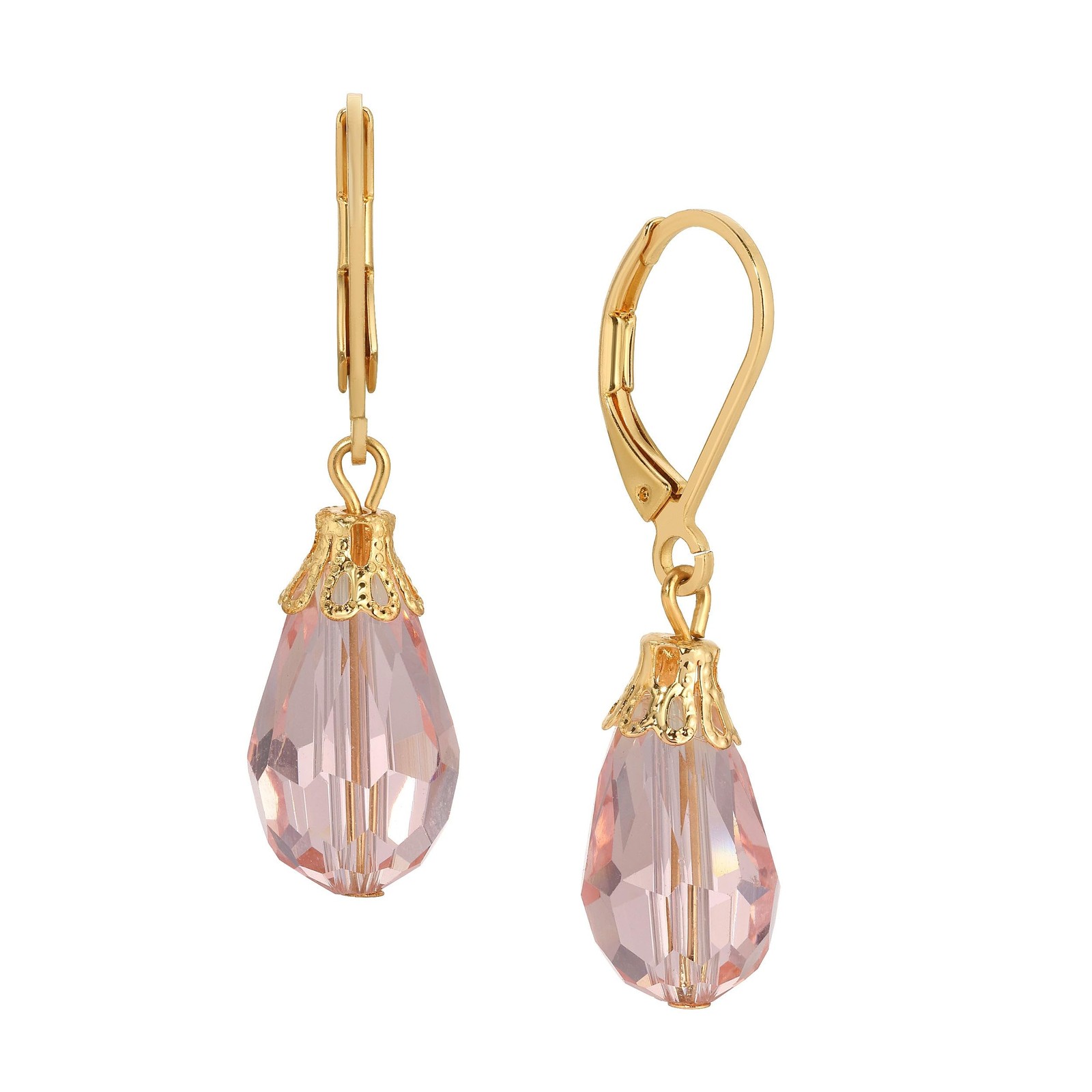 1928 Jewelry Light Rose Pink Teardrop Crystal Bead Allure Drop Earrings