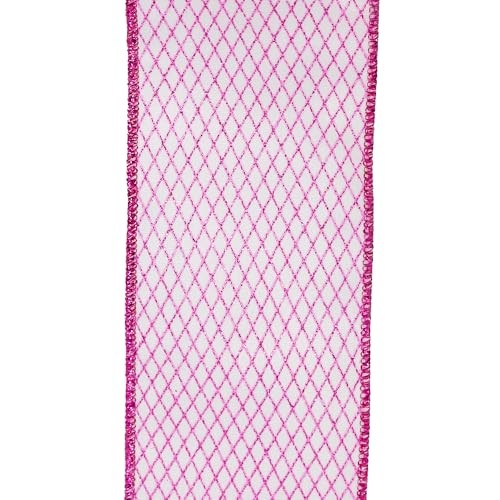 Kurt Adler 10YD Hot Pink Glittered Criss-Cross Patterned Double Wire Ribbon