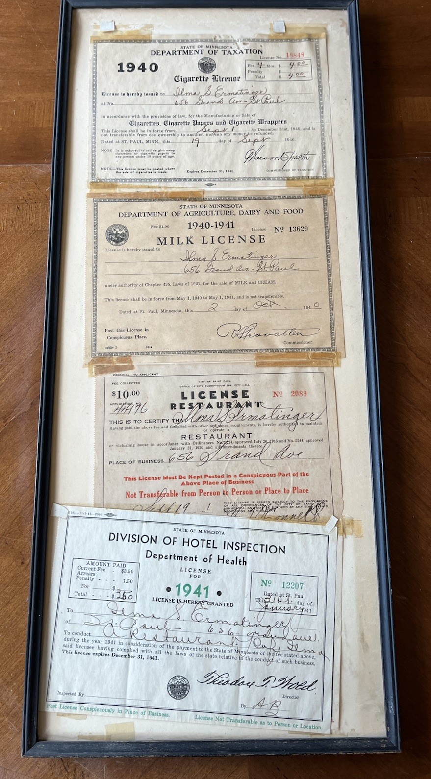 Vintage 1940-1941 St Paul Minnesota License Set Cigarette Milk Health Restaurant