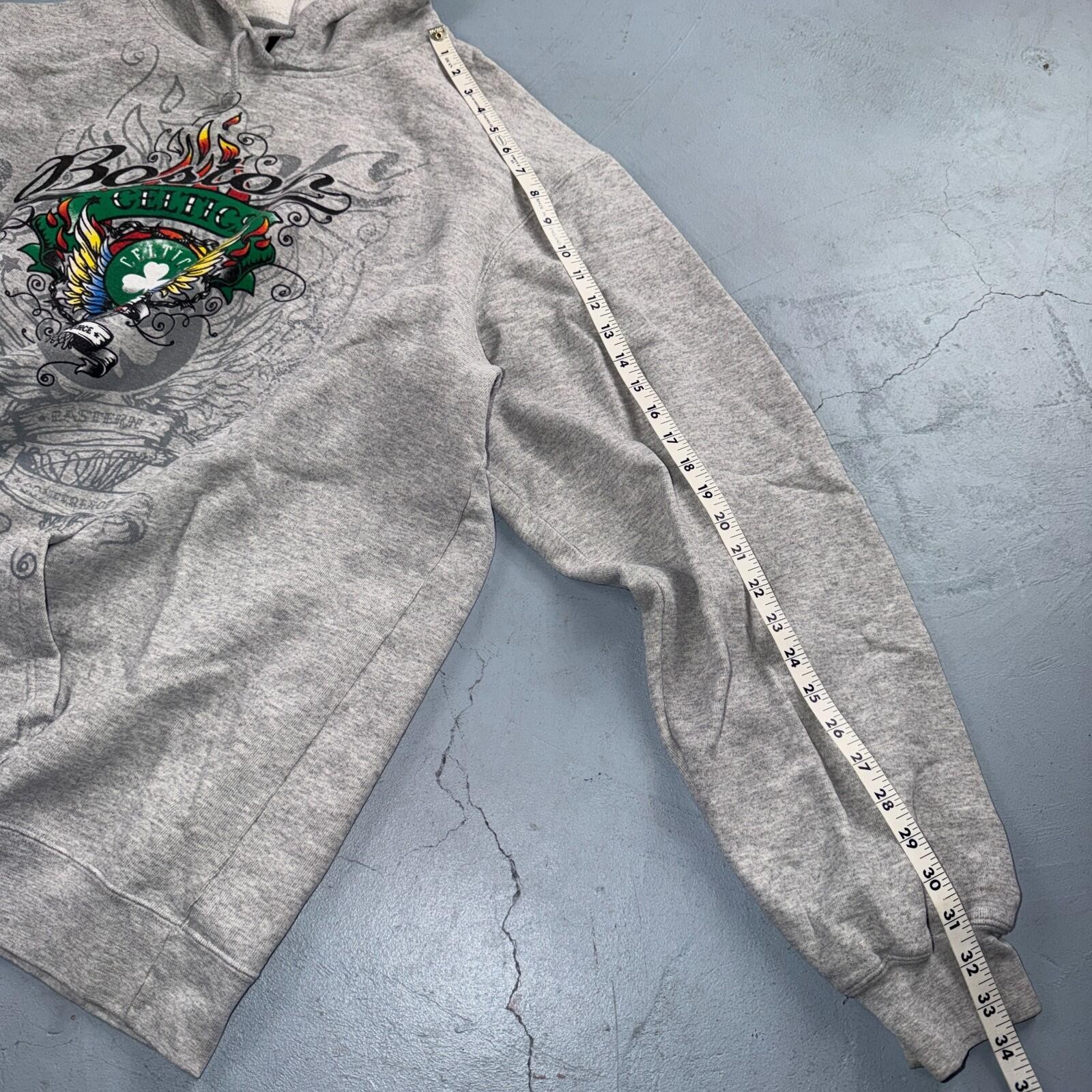 Boston Celtics Hoodie Sweatshirt 2XL Gray VTG Basketball Pullover Adidas Tattoo