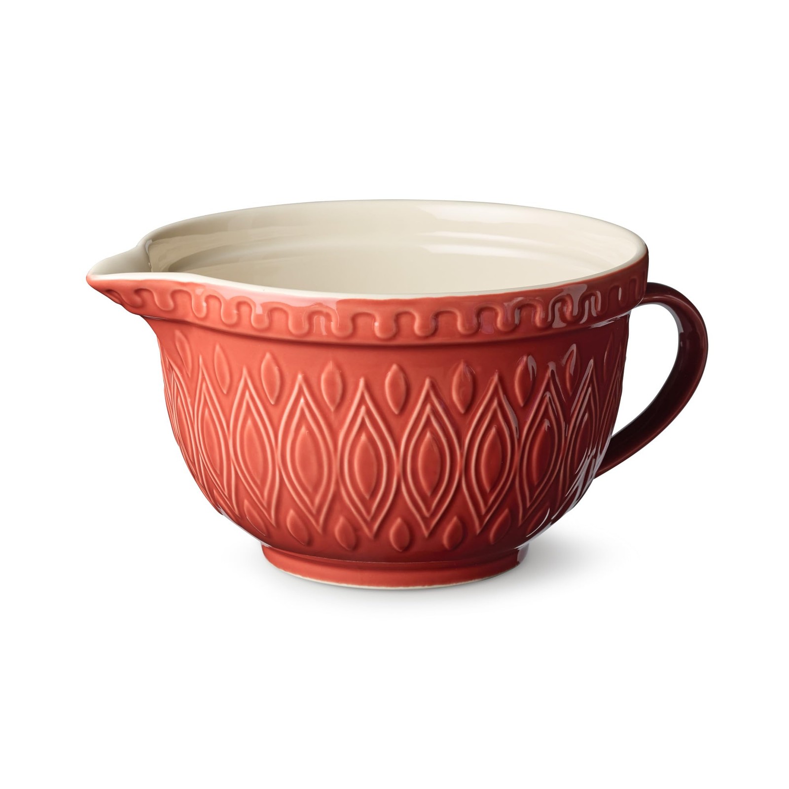 Vintage Farm Stoneware Batter Bowl – 2.5Qt, Rustic Red, Handle & Spout