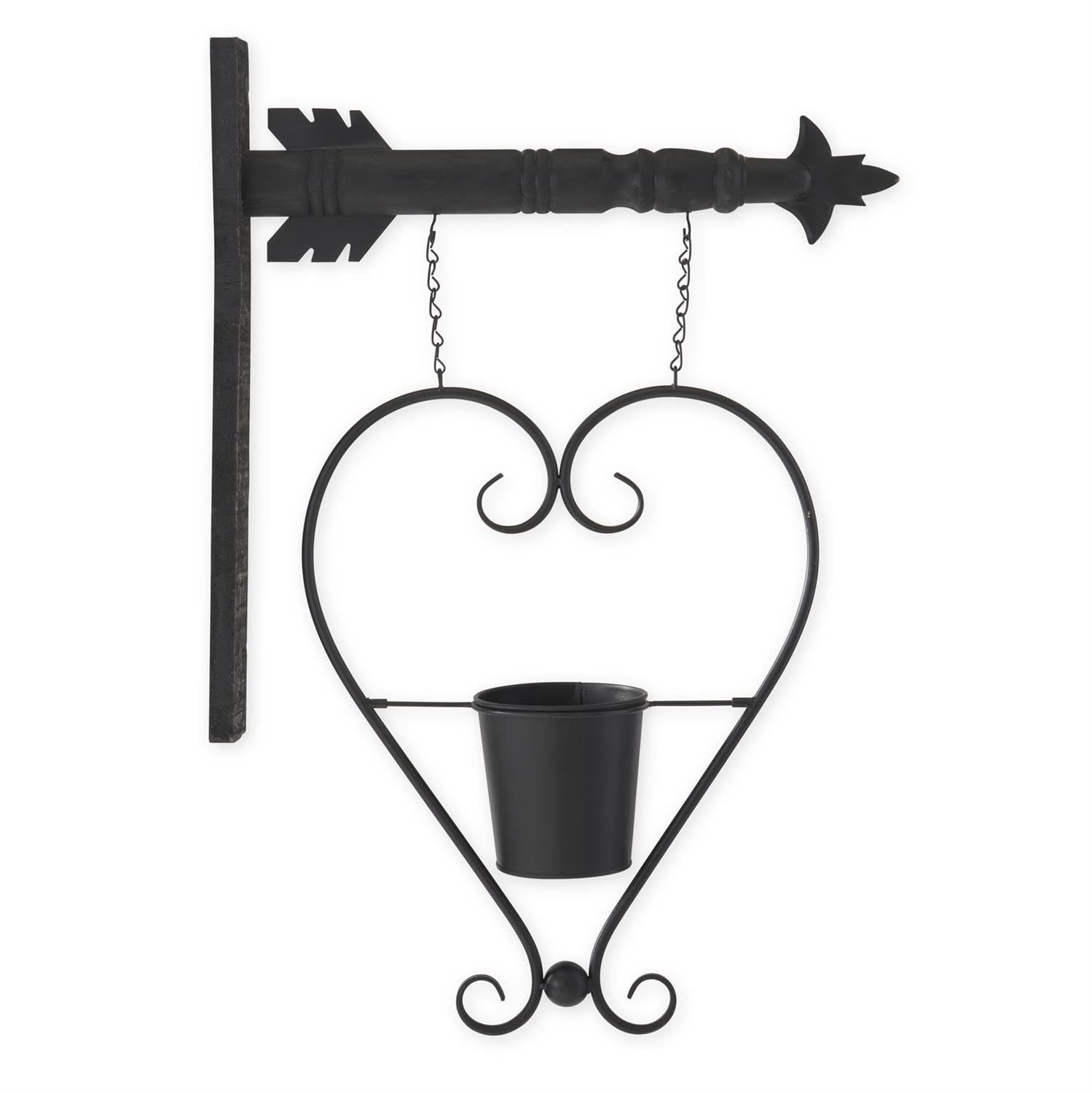 K&K Interiors Metal Cutout Heart w/Planter Arrow Replacement, 12.75-Inch, Black