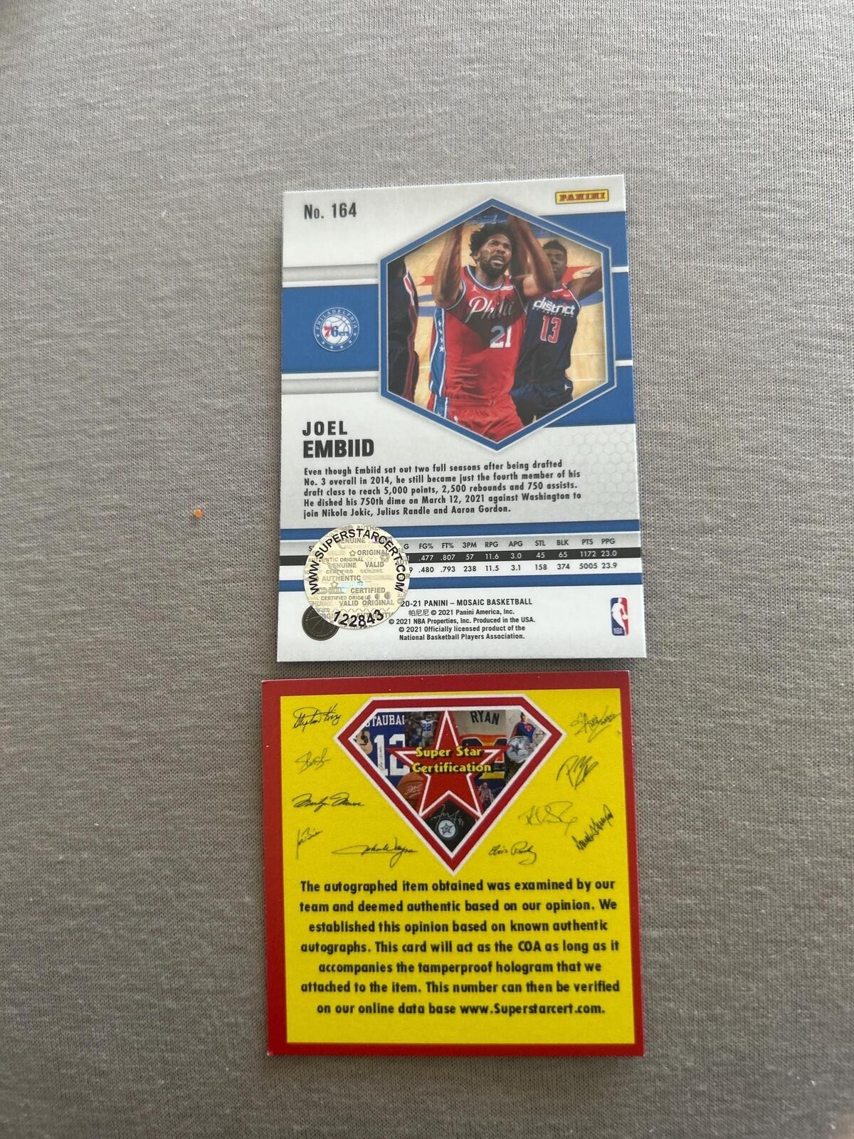 Joel Embiid Signed Autographed Philadelphia 76ers Basketball Card COA
