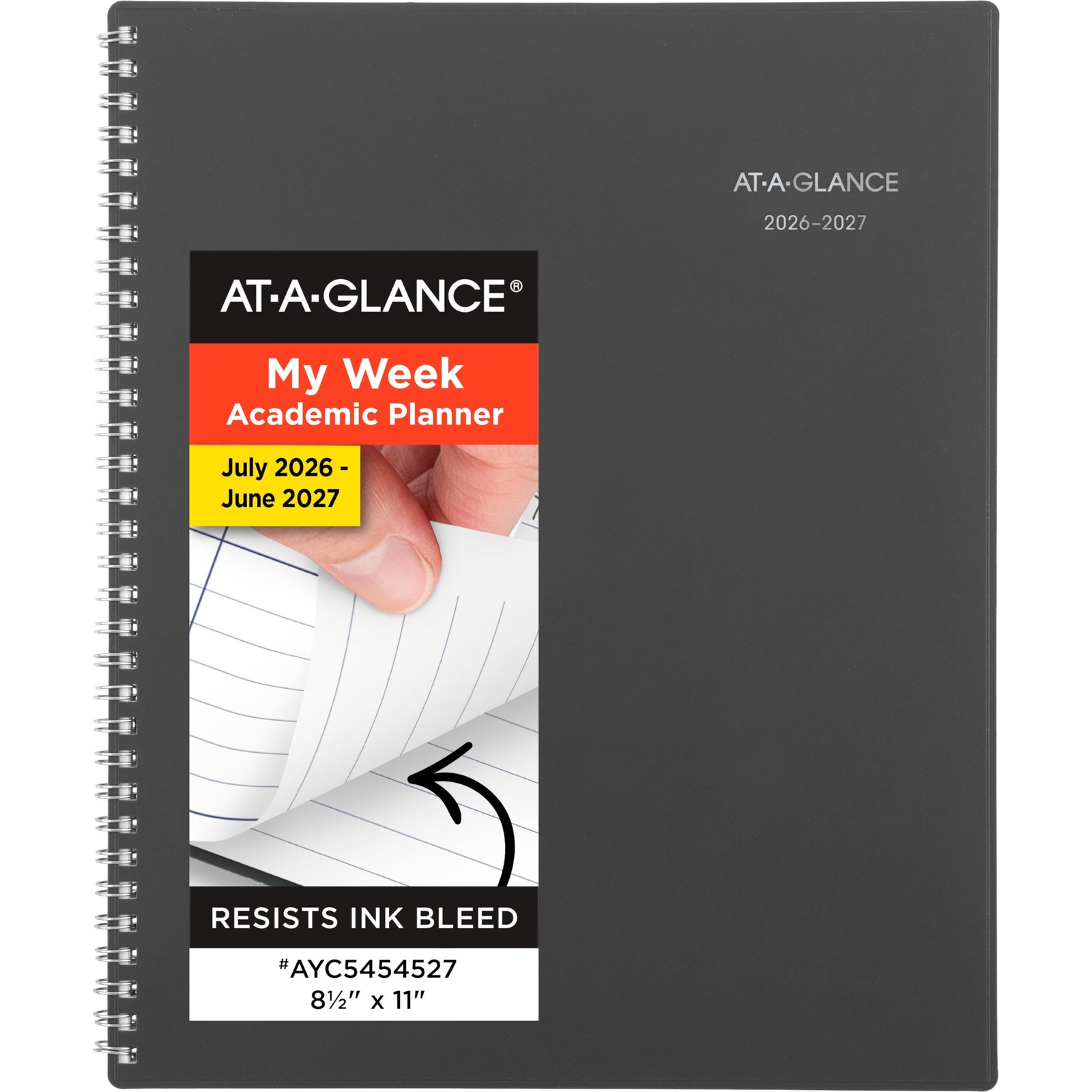 AT-A-GLANCE 2026-2027 Academic Planner Weekly Monthly 8.5×11 Charcoal DayMinder