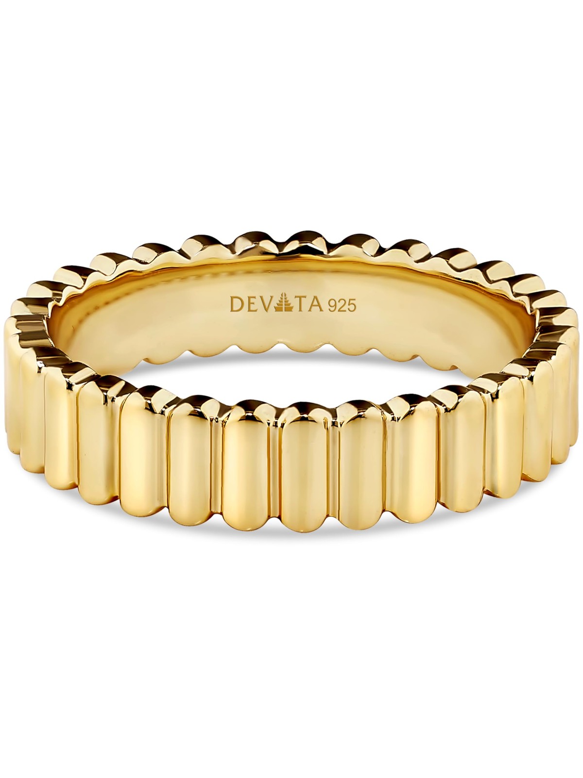 DEVATA Ribbed Band Ring in Gold Plated Sterling Silver 925 DRR8121 (Size 08)
