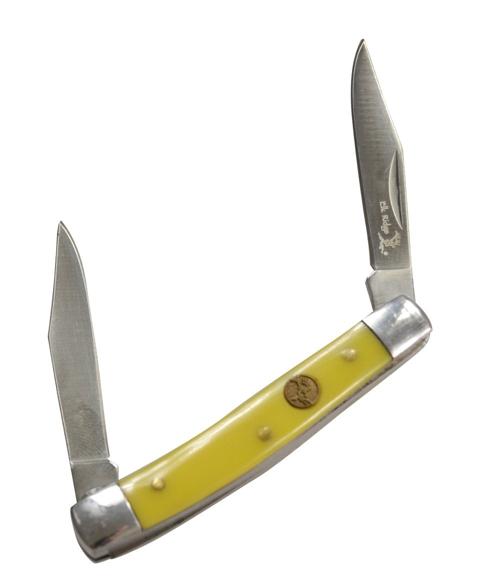 Elk Ridge Folding Knife Yellow Delrin Handle Satin Stainless EDC ER-211MY