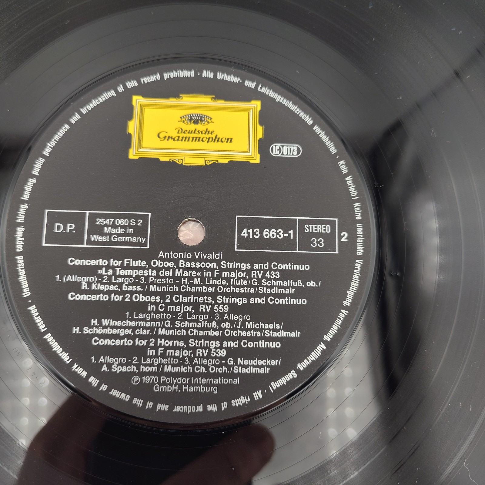 Vivaldi Concertos Vinyl Record LP 33 RPM Flutes Horns Oboes DG Album