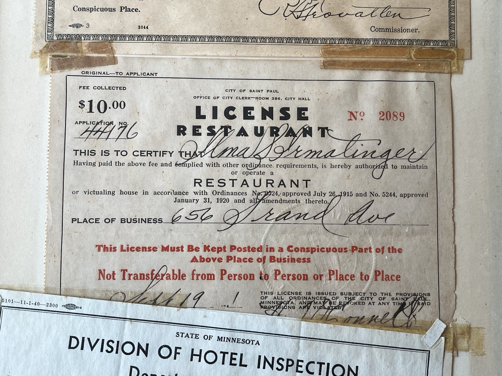 Vintage 1940-1941 St Paul Minnesota License Set Cigarette Milk Health Restaurant