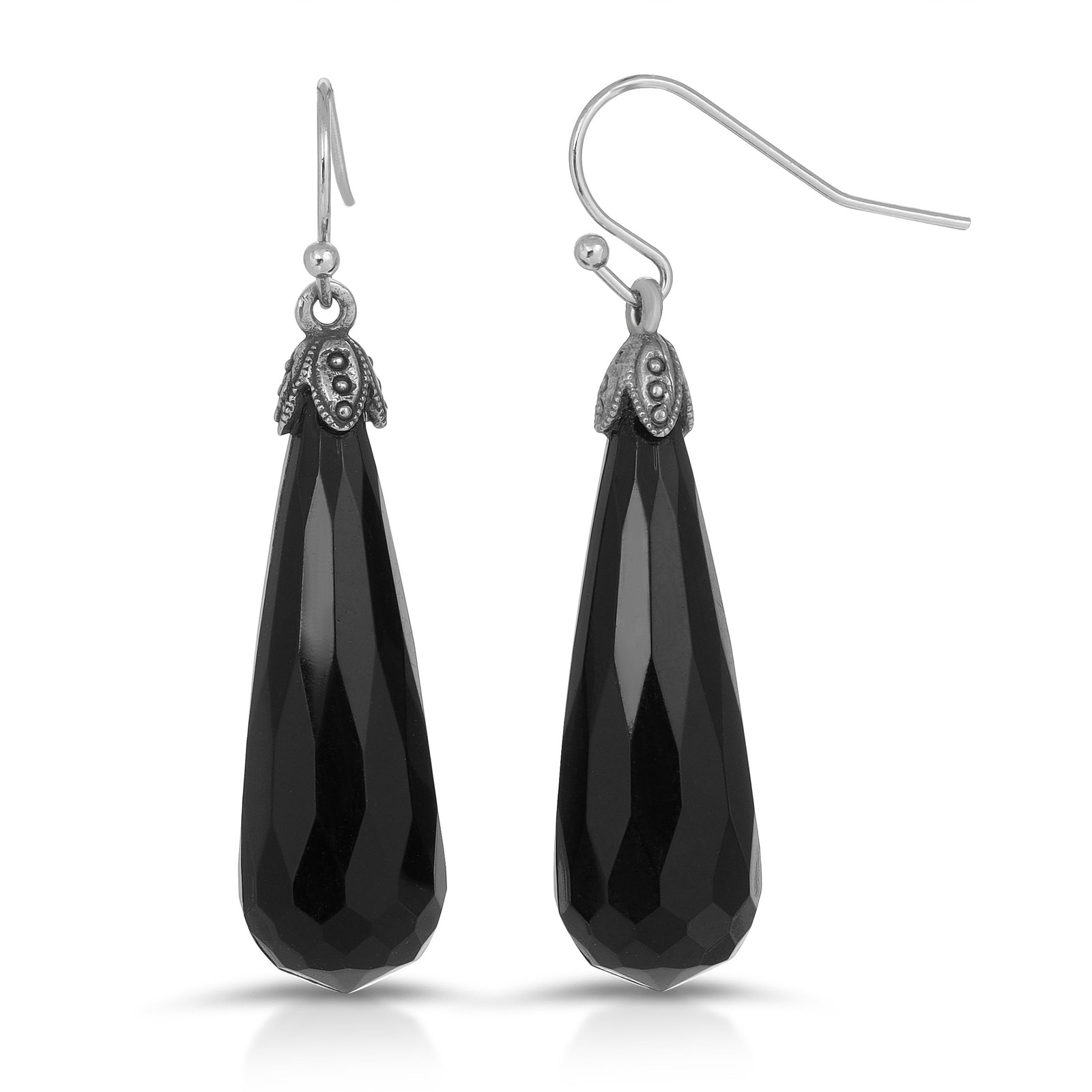 1928 Jewelry Deco Jet Teardrop Earrings