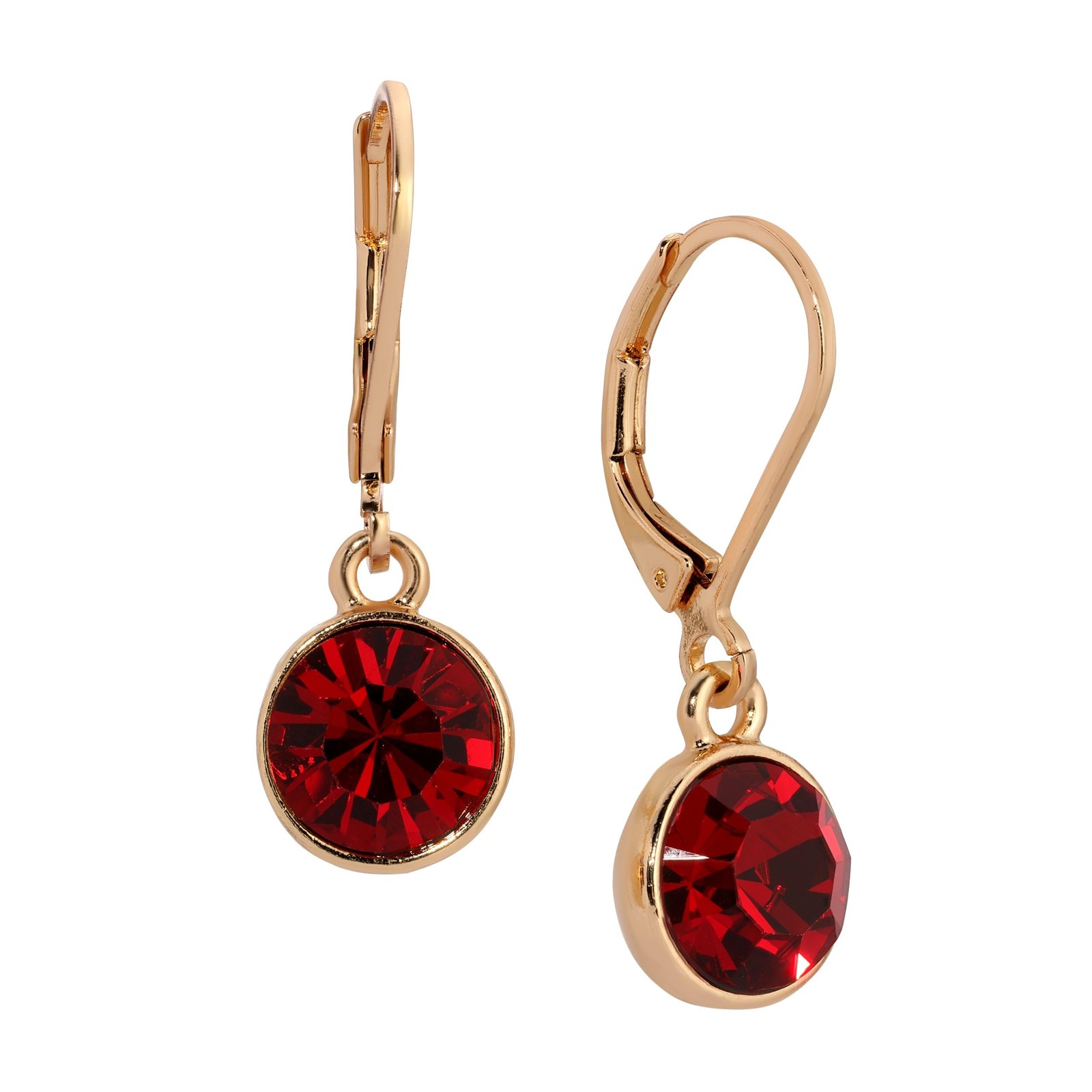 1928 Jewelry “Best Of Times” Siam Red Crystal Drop Earrings, 14K Gold Dipped