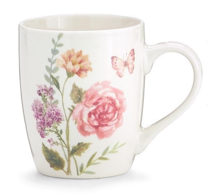 burton+BURTON Pink Yellow Flower With Butterfly Mug, 18-Ounce, White