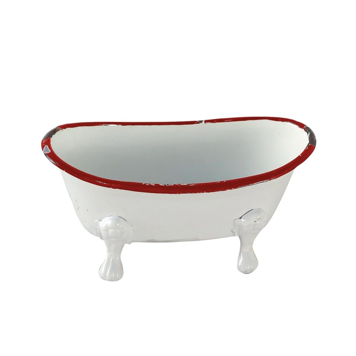 Foreside Home & Garden Red Distressed Rim White Enamel Bathtub Soap Dish