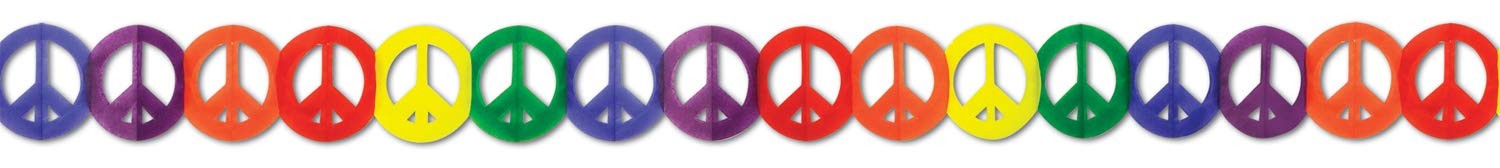 Beistle Rainbow Peace Sign Garland, Paper Cutout, 5.75″ x 12′, Multicolor