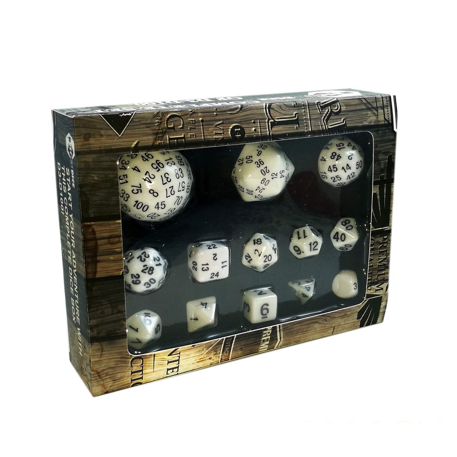 Bescon 13pcs Polyhedral Dice Set D3-D100 Opaque White RPG Dice Set