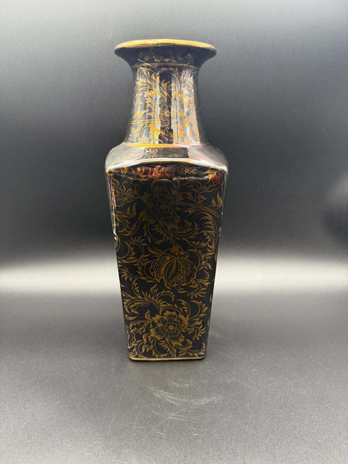 Hand-Painted Ceramic Vase w/ Gold Plated Floral Design