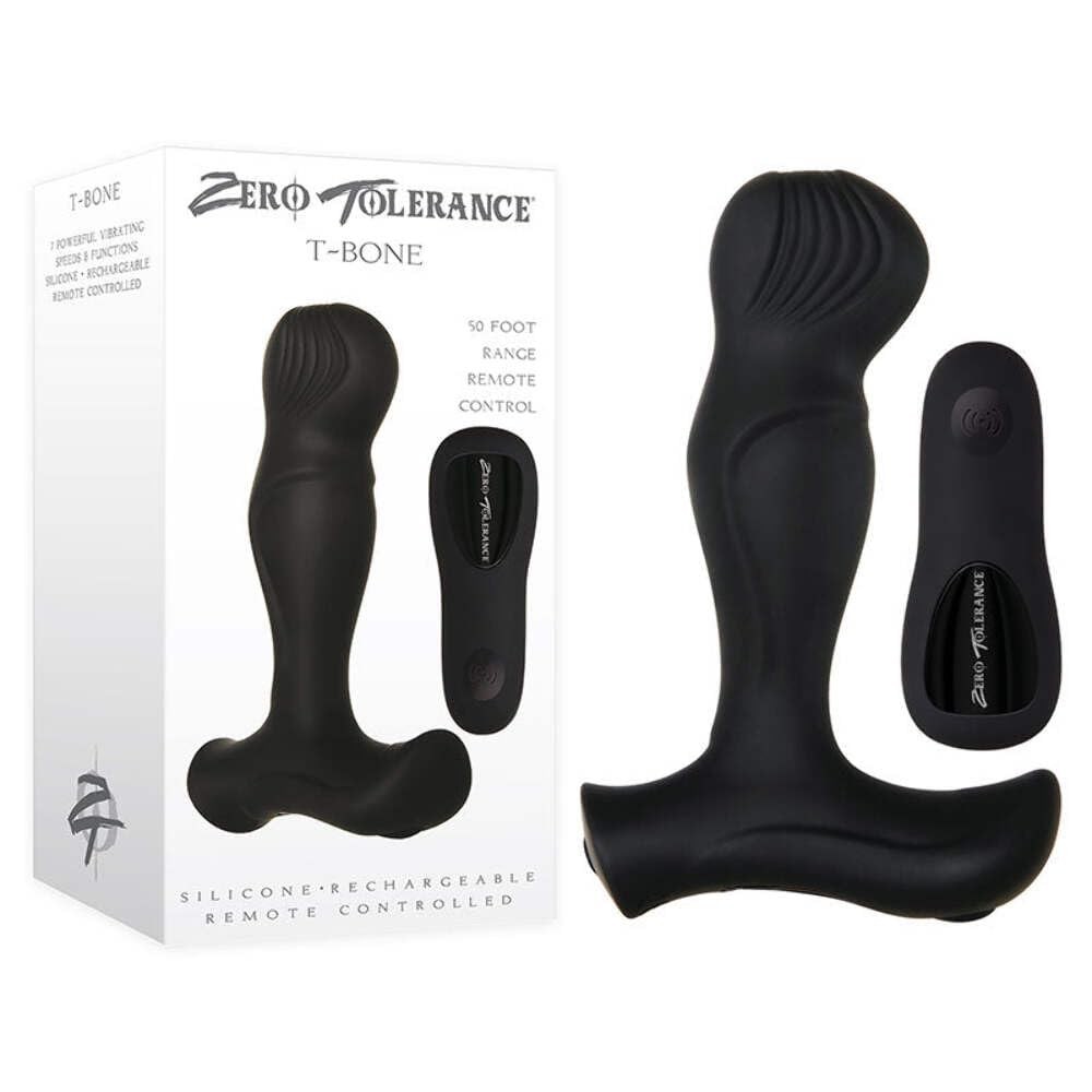 Zero Tolerance T-Bone Prostate Massager, Silicone, 7 Vibrating Modes, Black