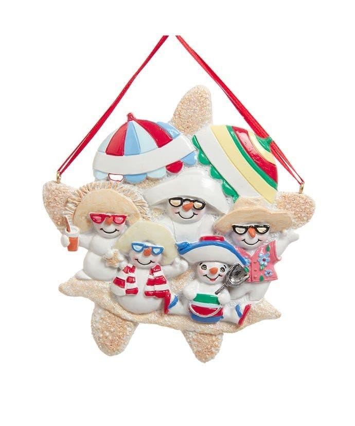 Snowman Beach Family Of 5 Ornament For Personalization