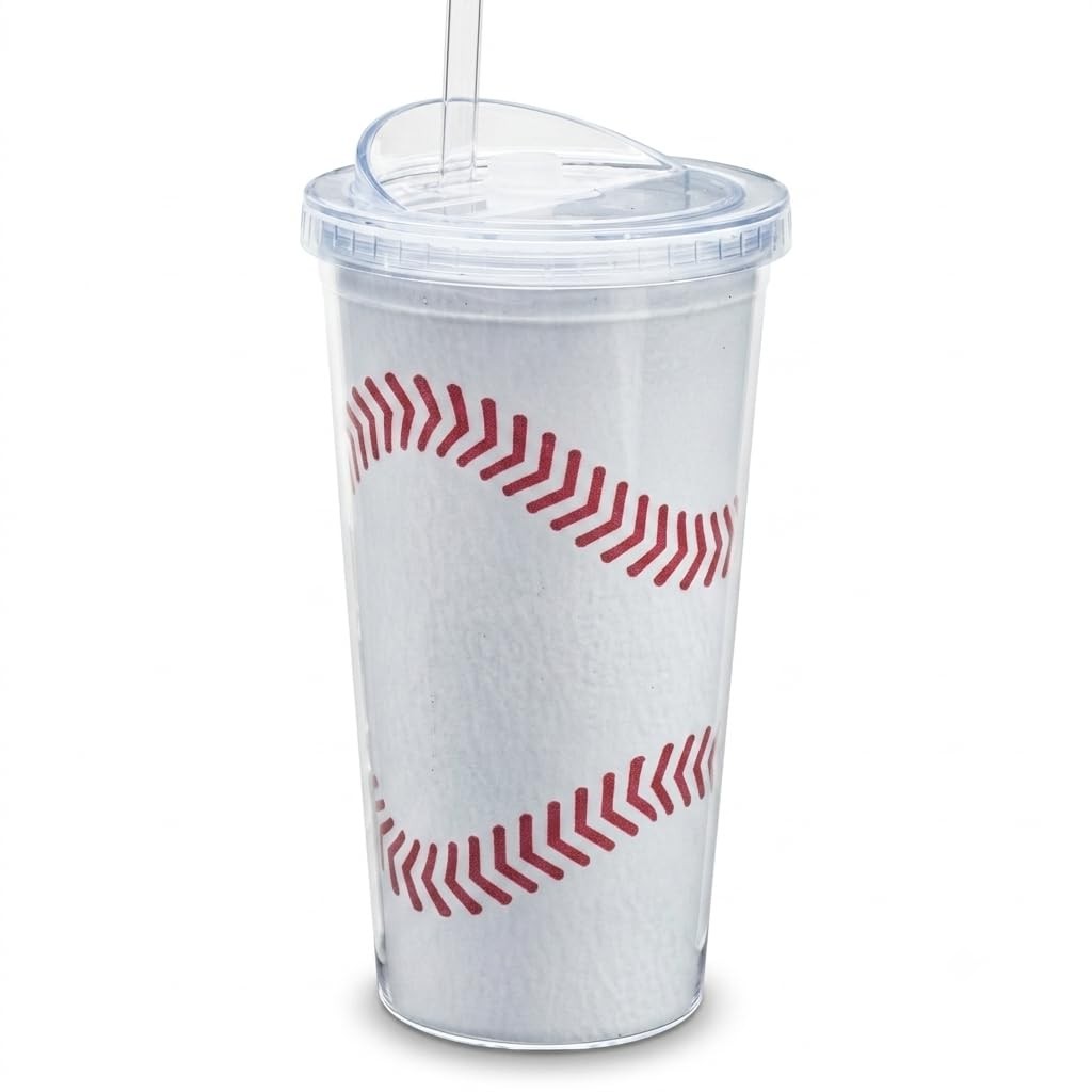burton+BURTON Baseball Travel Cup, 20 oz Acrylic Tumbler, Red/White, Set of 6