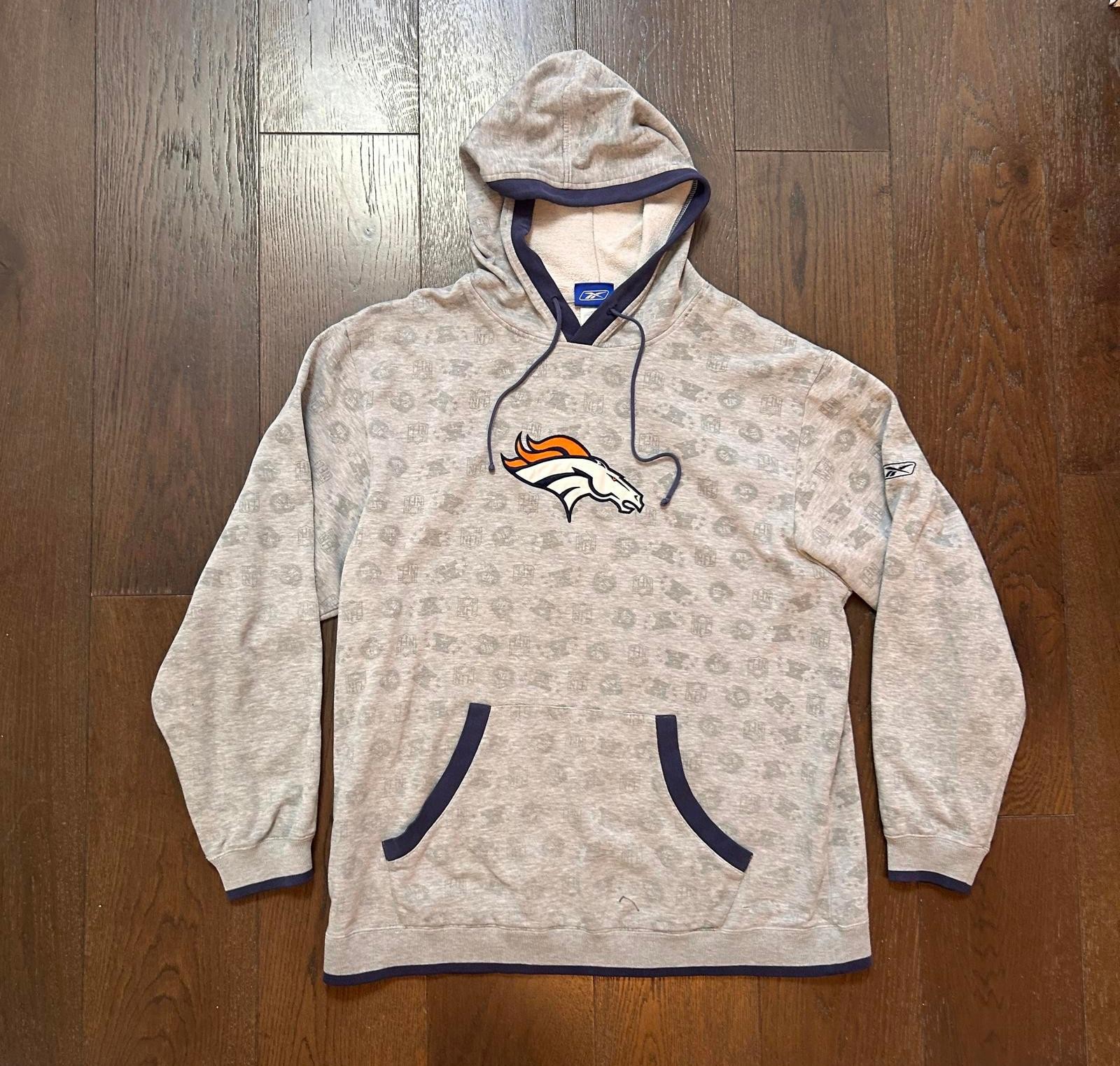 Reebok Denver Broncos Gray Hoodie Sweatshirt Men’s Size XL