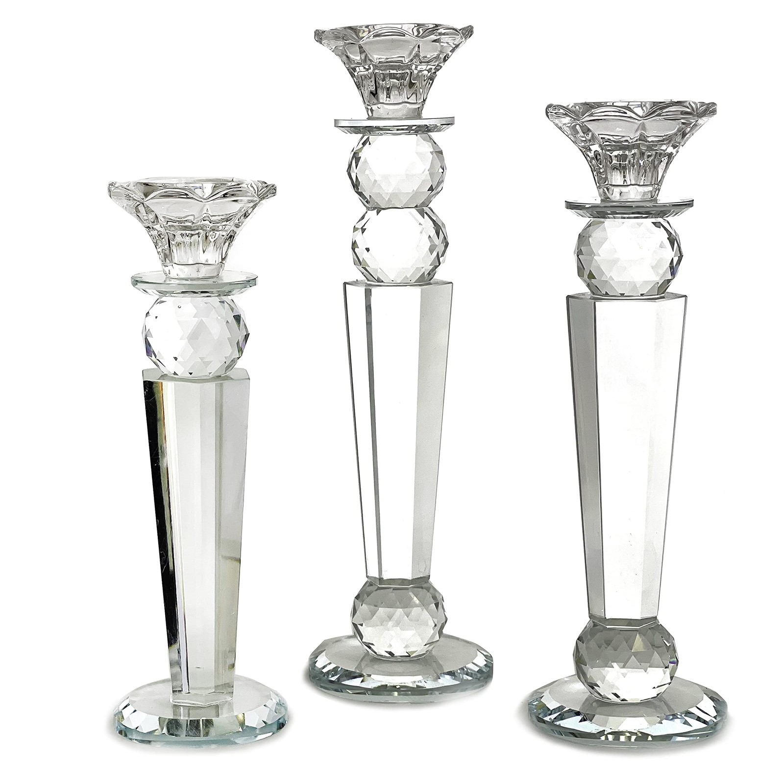 Allgala Set of 3 Crystal Glass Pillar Candlesticks 8.5 10 11 Inch HD89154