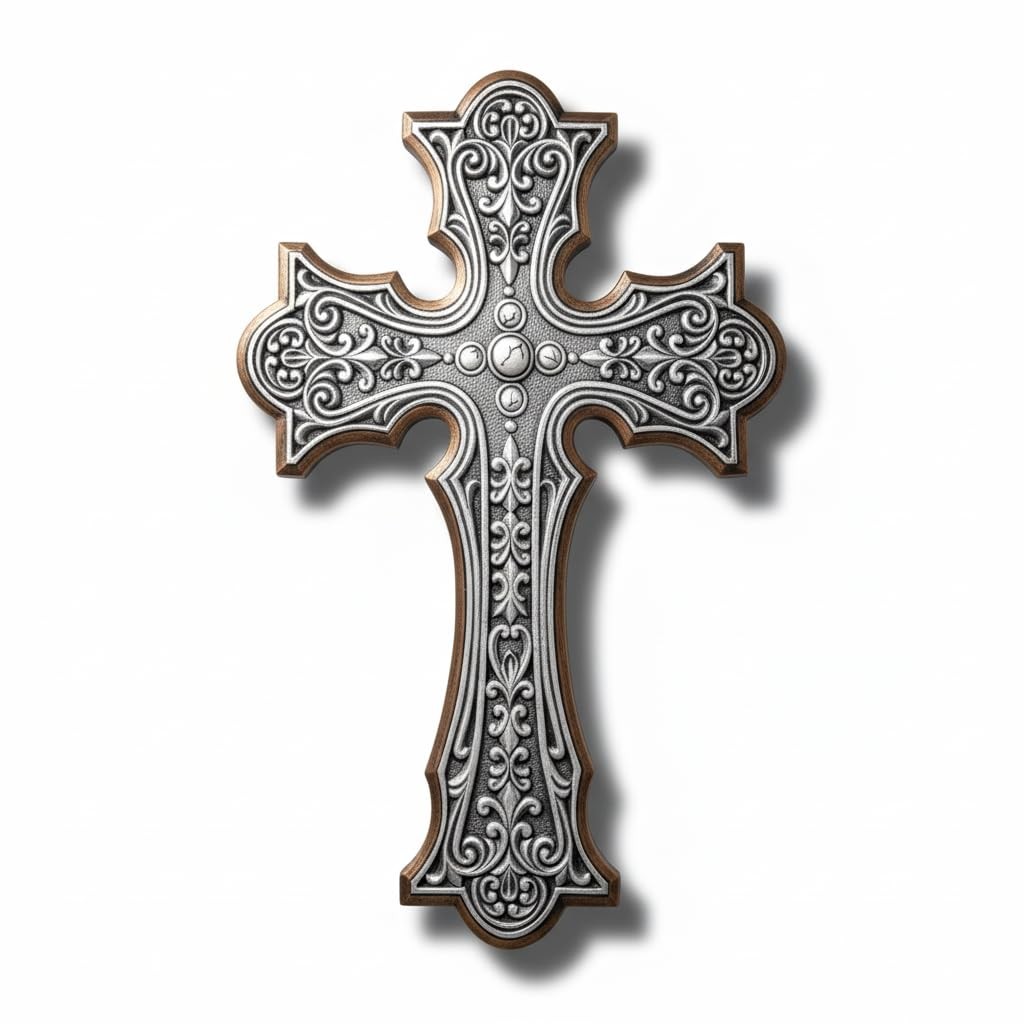 Comfy Hour Faith & Hope Silver Classic Cross Wall Decor, Religious Gift, 13in