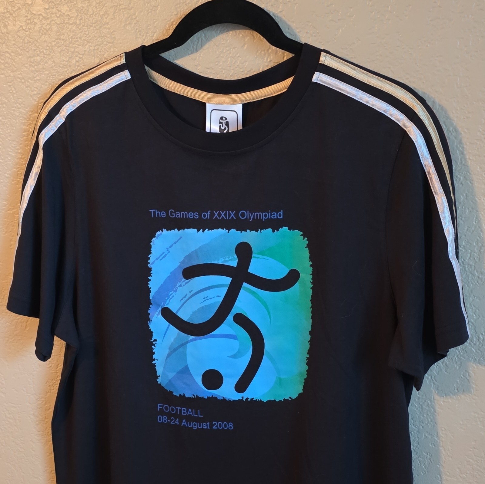 adidas Beijing 2008 Games of XXIX Olympiad Football Black T-Shirt Memorabilia
